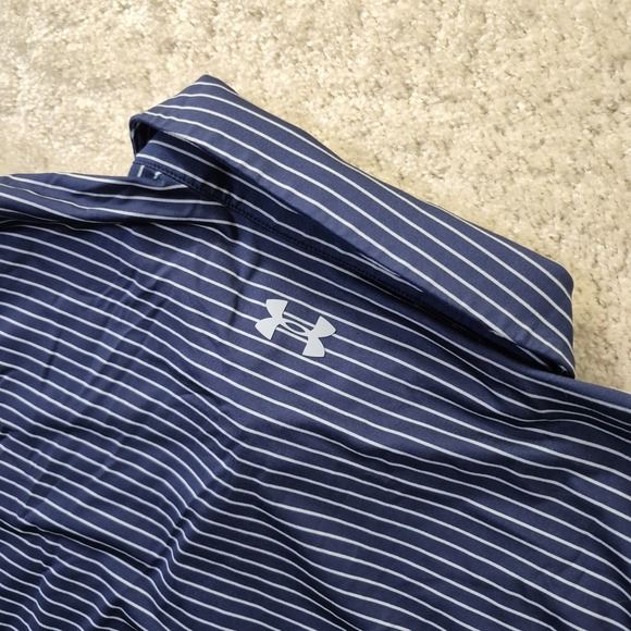 Under Armour Shirt Mens XL Polo Blue Stripe Heat Gear Performance Golf Academia - Picture 7 of 7